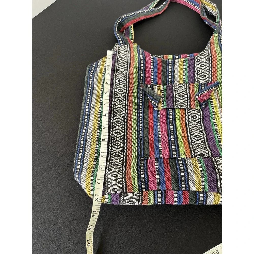 Boho Woven Cotton Hobo Bag Multicolor Stripe Hippie Tribal Shoulder Purse Tote